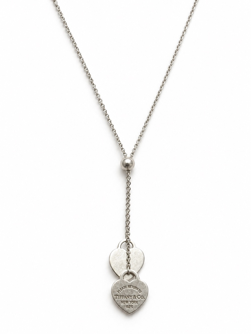 Tiffany & Co. Sterling Silver Lariat Necklace with Double Heart Tags - Silver